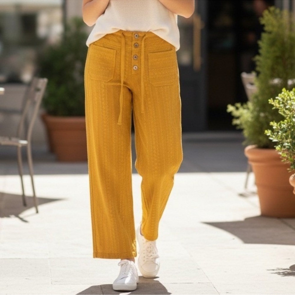 Sundance Yellow Eyelet Wide Leg Pants